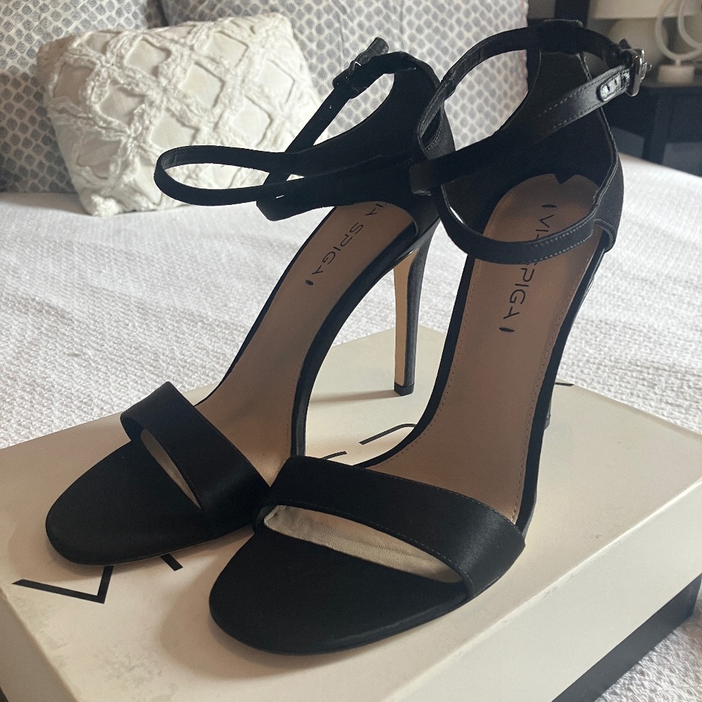 Via Spiga Tiara sandal, black satin, 9